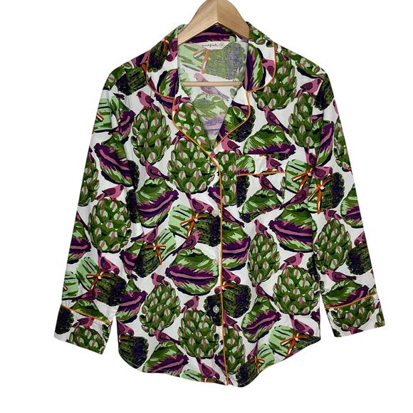 Print Fresh Womens Eat Your Asparagus Printed Pajama Top XS Green Novelty Sleep - Picture 1 of 10